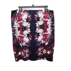 Antonio Melani Floral Navy Below the Knee Midi Pencil Skirt Size 14 Large